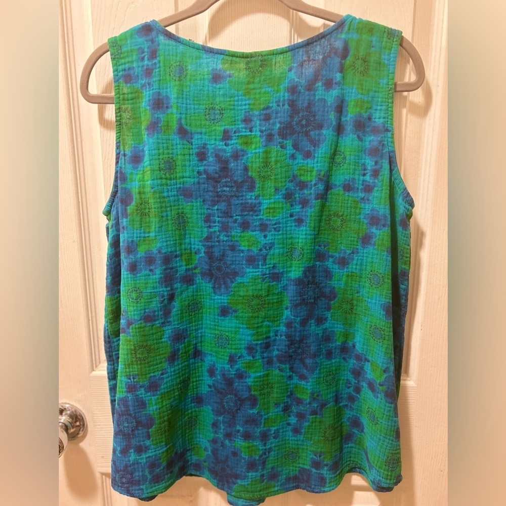 NWT Color Me Cotton Women's Blue and Green Top Size M - Picture 3 of 3